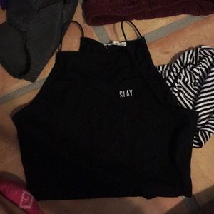 Black “slay” crop top